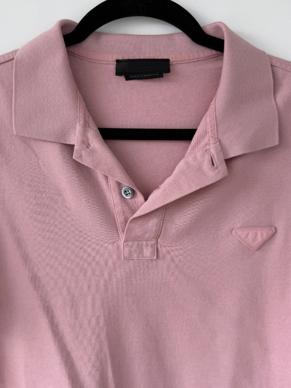 Prada Triangle Logo Cotton Piqué Polo Shirt- Pink - Picture 1 of 4